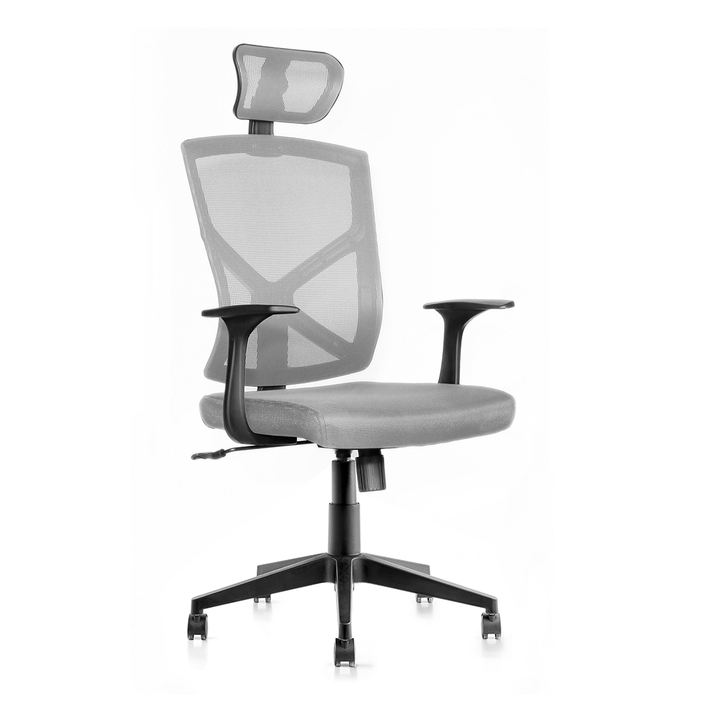 Sedia ufficio Mody regolabile schienale alto retato poggiatesta braccioli grigio
