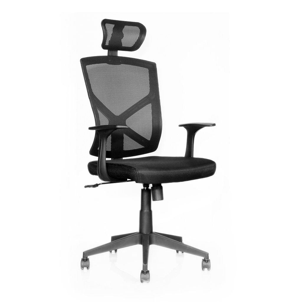 Sedia ufficio Mody regolabile schienale alto retato poggiatesta e braccioli nero