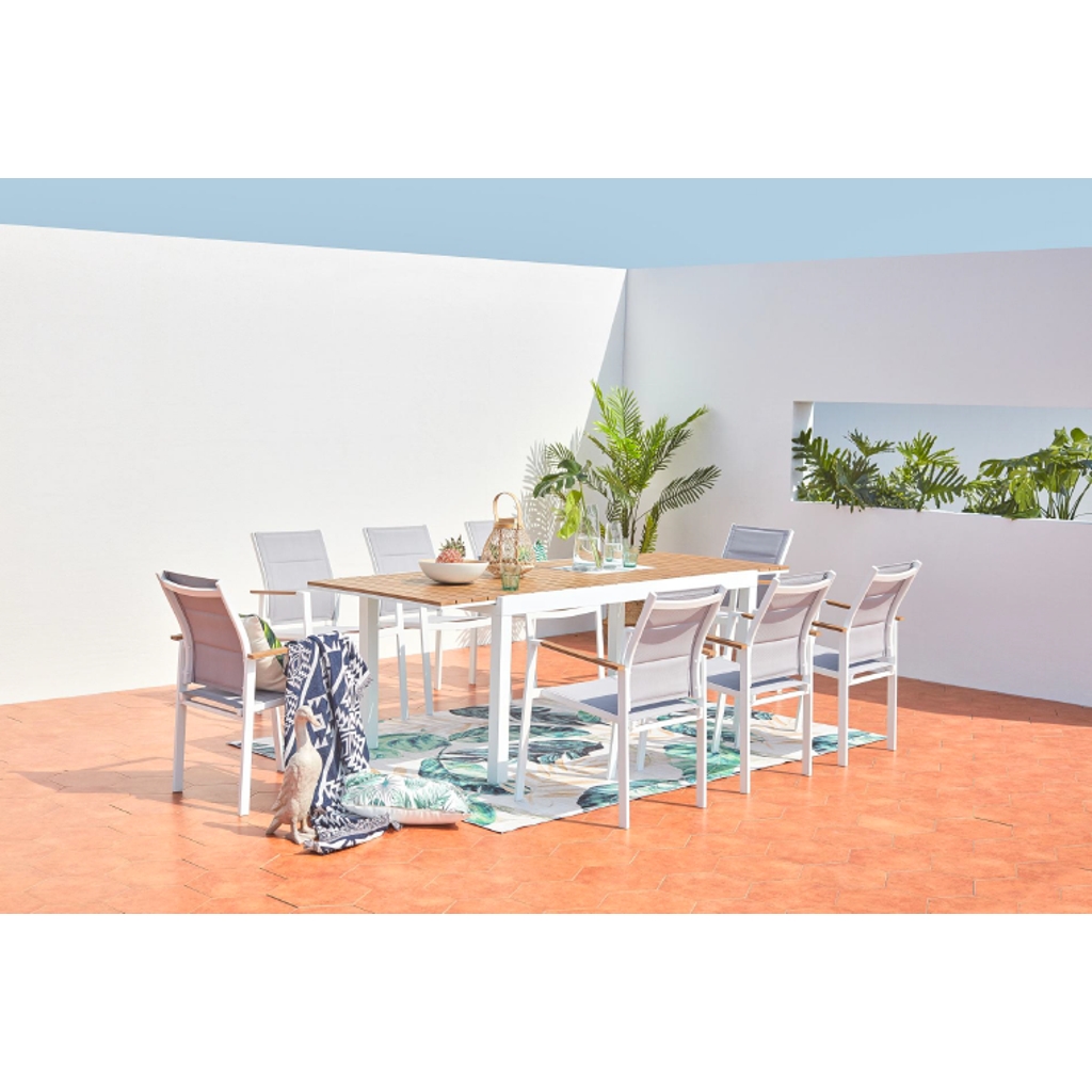 Set da giardino Agua con tavolo alto e sei sedie polywood e bianco