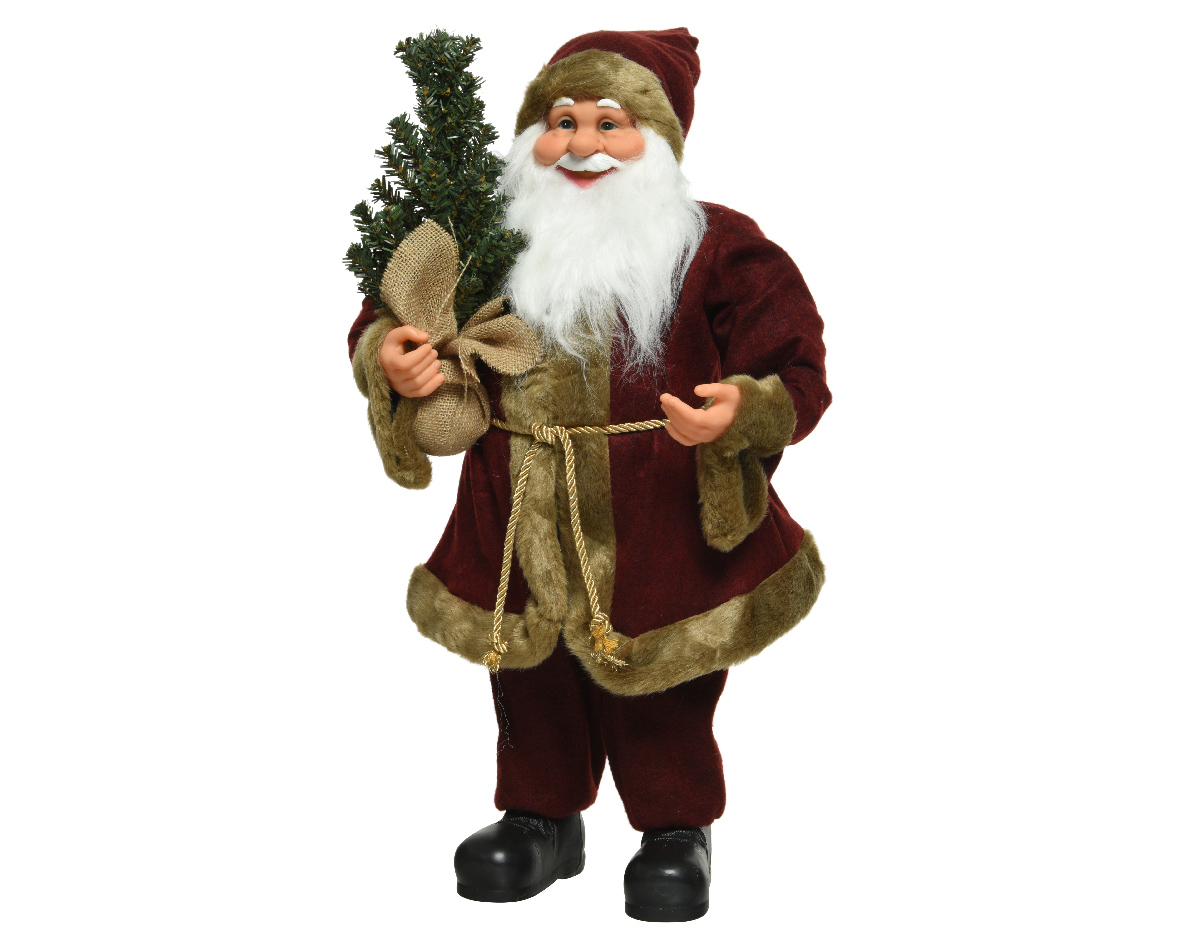 Babbo Natale fisso 60 cm con vestito rosso e beige e albero