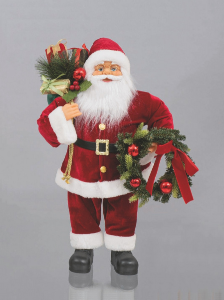 Babbo Natale fisso 60 cm con decorazione corona e sacco doni