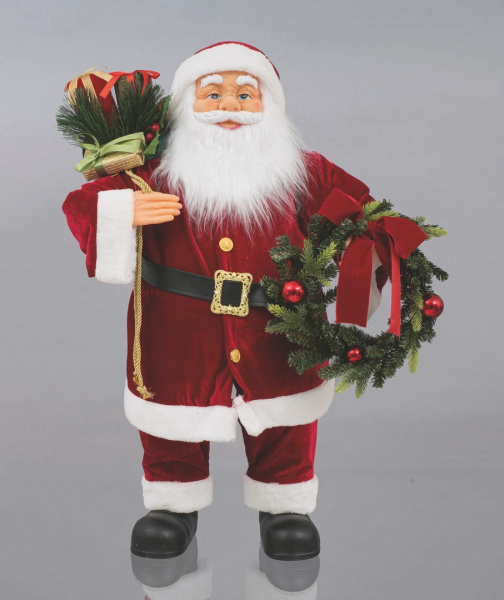 Babbo Natale fisso 80 cm con decorazione corona e sacco doni