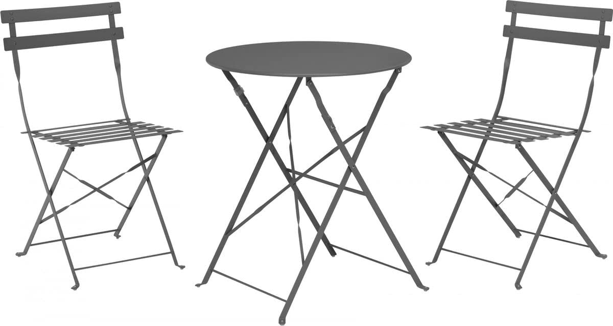 Set da giardino tavolo e 2 sedie pieghevoli colore antracite Koopman Bistrot