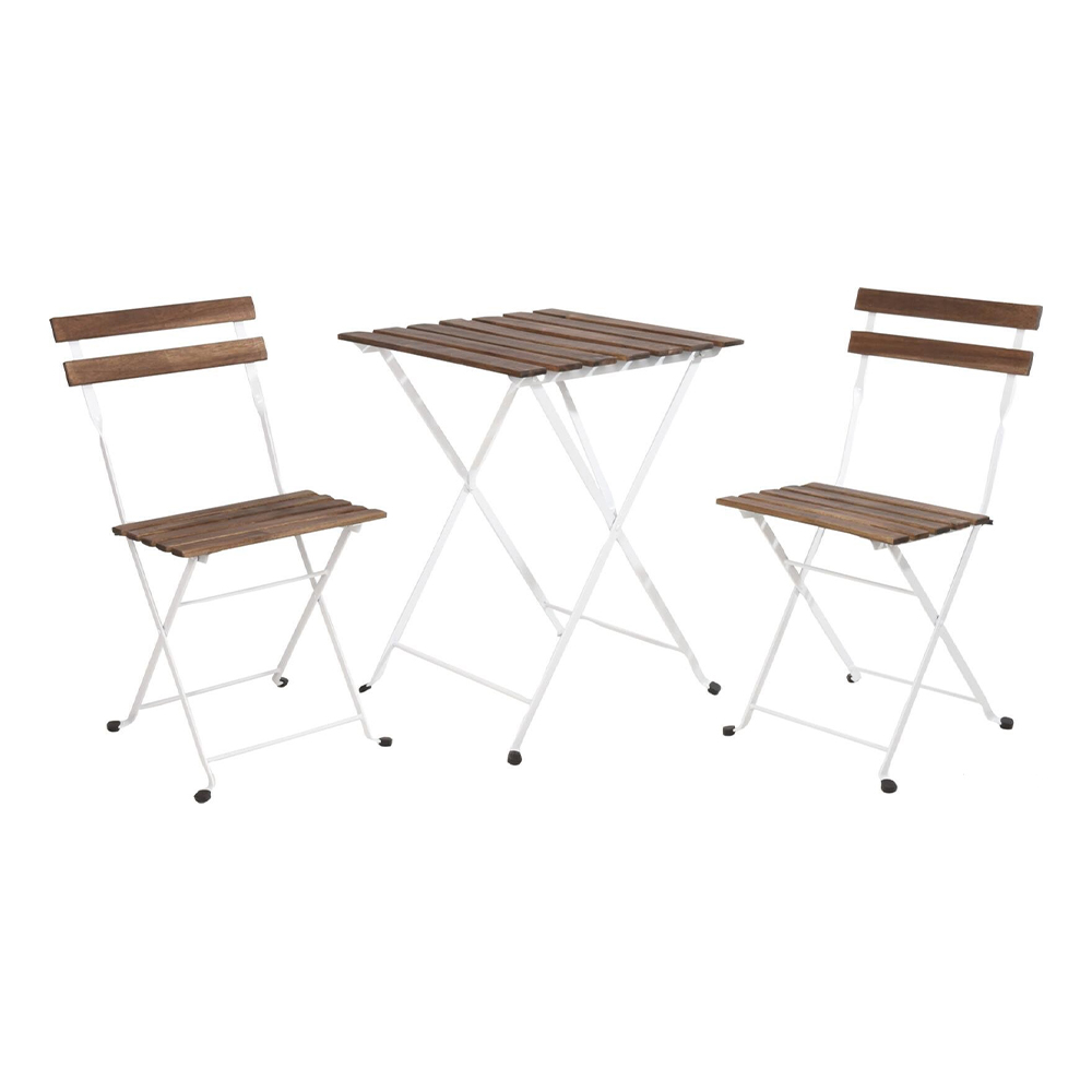 Set da giardino bistrot tavolo con due sedie legno e metallo bianco