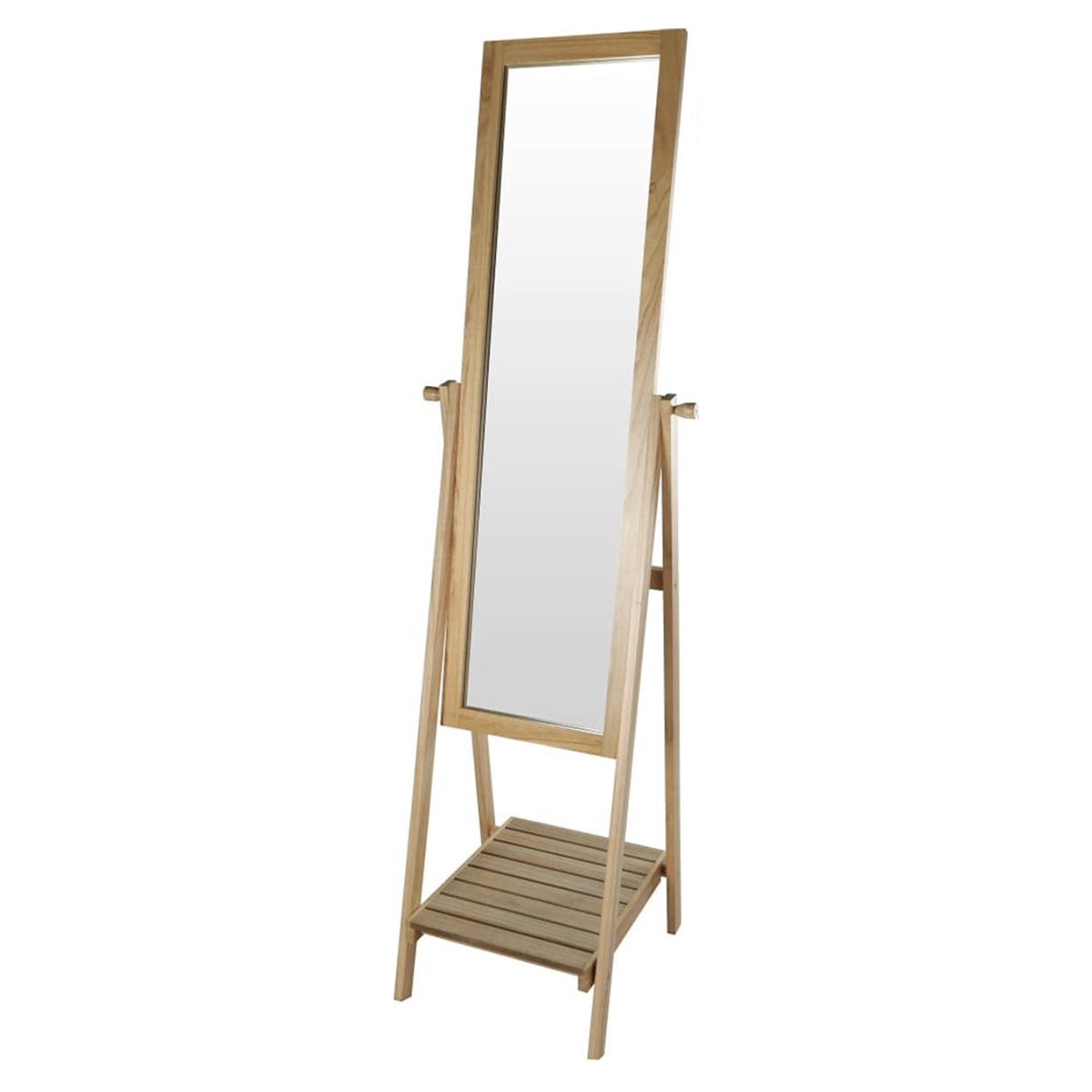 Specchio da terra legno naturale inclinabile con ripiano portaoggetti 160x40x36 cm