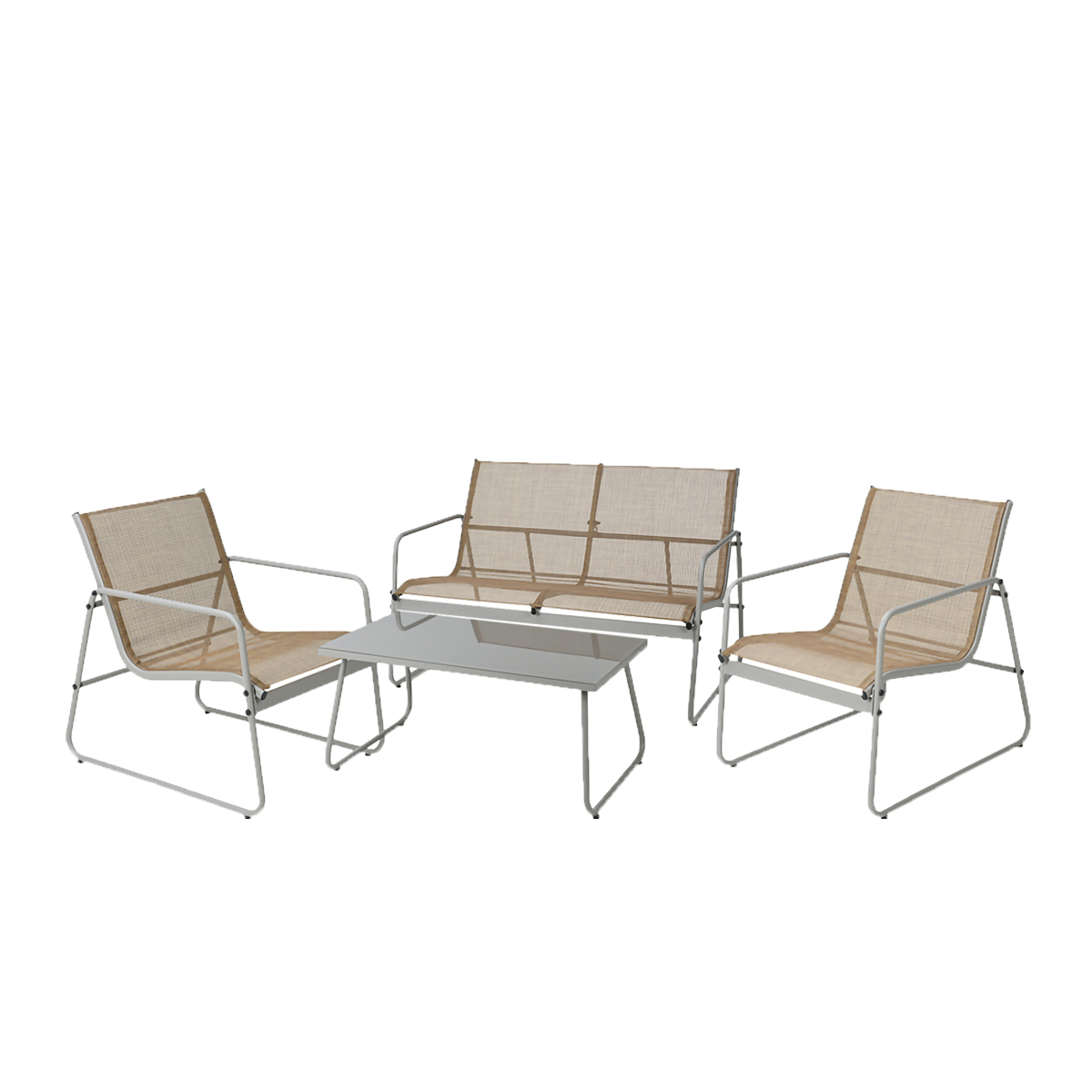 Set da giardino metallo due poltrone un divano un tavolino tortora modello Tropea
